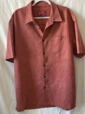 Woody's Retro Lounge Rust Orange Jacquard Leaf Camp Shirt XXL